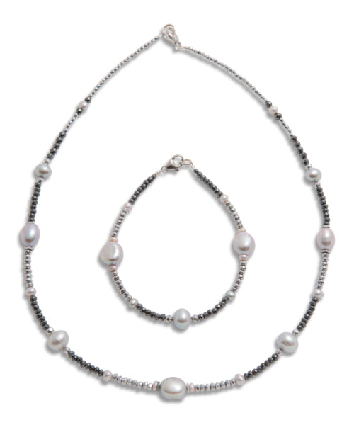 Set aus Kette + Armband "Pearls" (Sterling Silber 925)