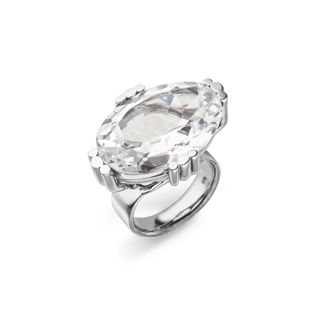 Bergkristall Ring "Prongs" 28x19 mm (Sterling Silber 925)