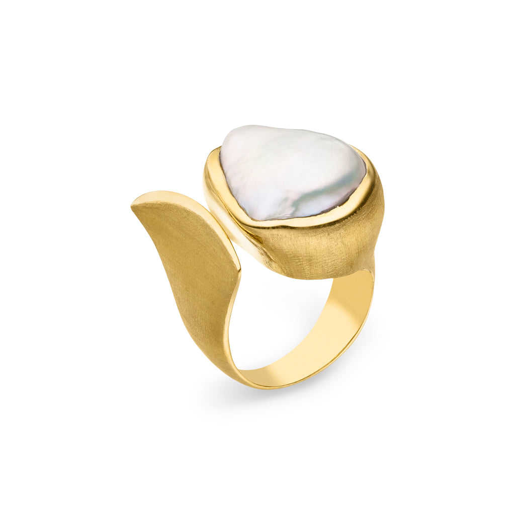 Perlen Ring "Barock" (Sterling Silber 925 vergoldet) Süßwasser Zuchtperle
