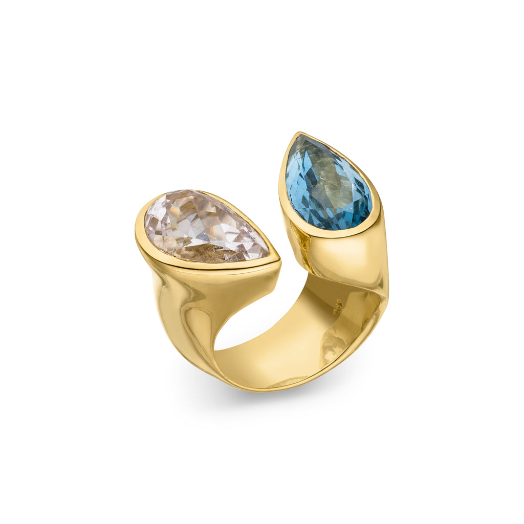 Aquamarin Kunzit Ring "Duo" (Gelbgold 585)