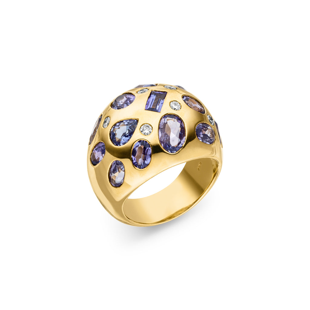 Tansanit Ring "Curved" mit Diamanten (Gelbgold 750)