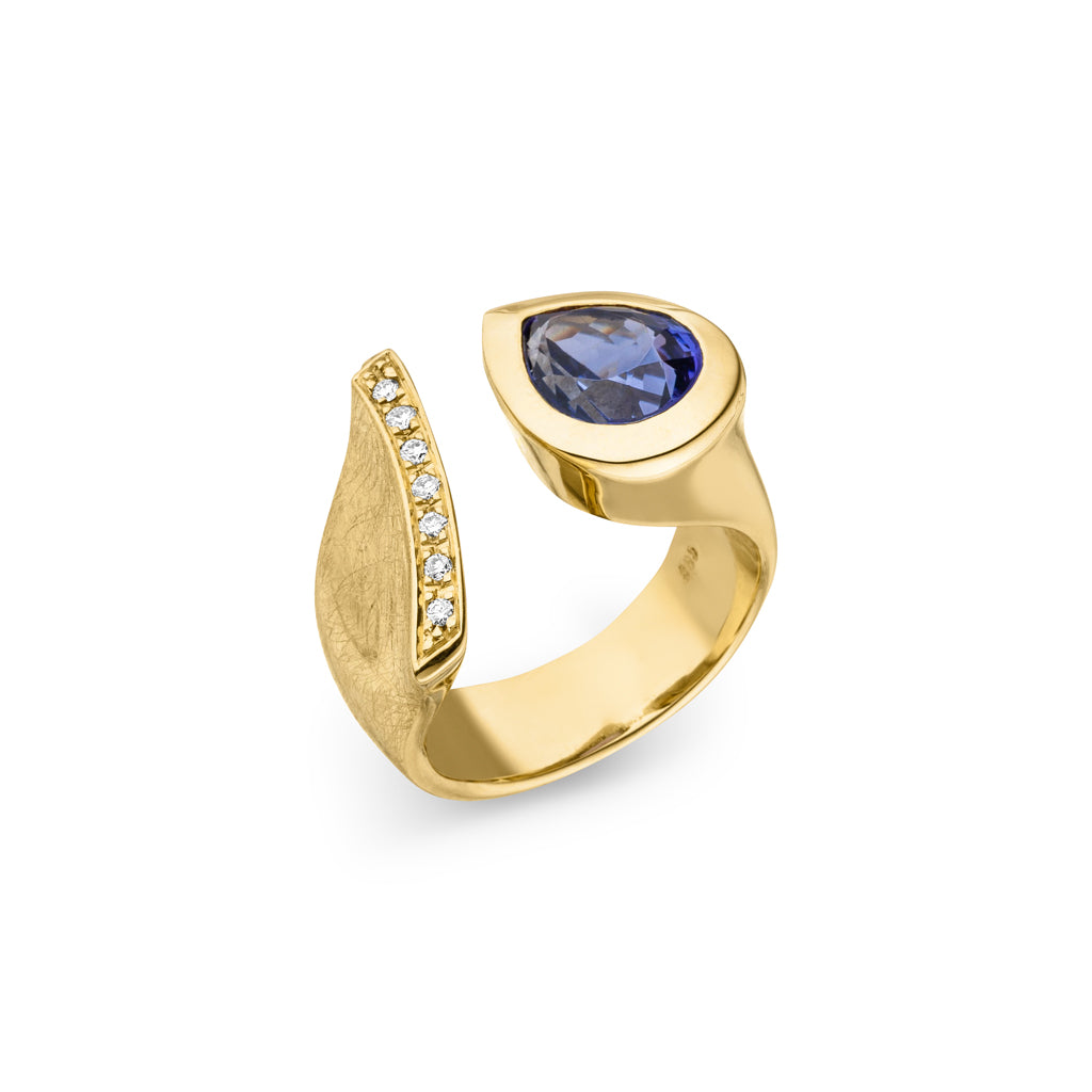 Tansanit Ring "Drop" 3,45 ct. mit Diamanten (Gelbgold 585)