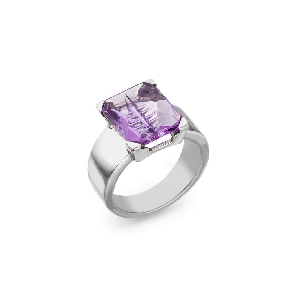 Amethyst Ring "Engraved" 13x11 mm (Sterling Silber 925)