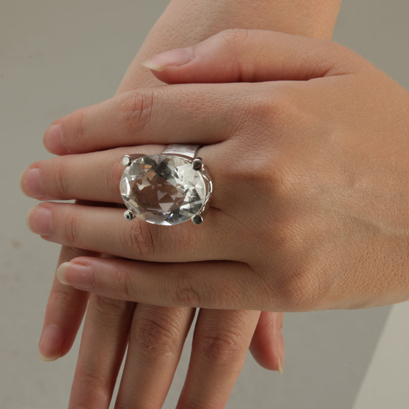Bergkristall Ring "Prongs" 28x22 mm (Sterling Silber 925)