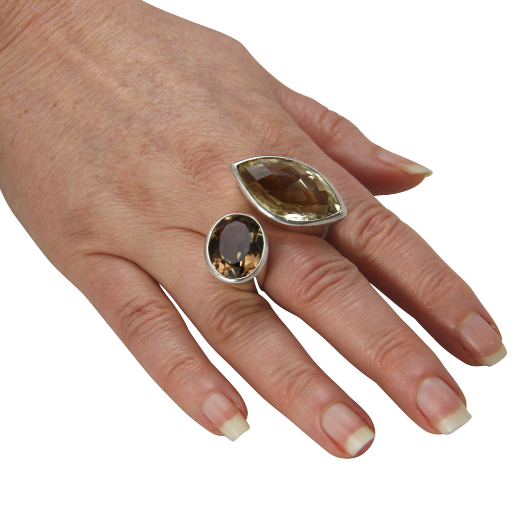 Citrin Rauchquarz Ring "Duo" (Sterling Silber 925)