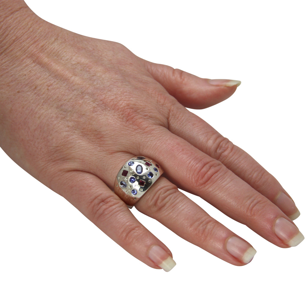 Tansanit Rubin Diamant Ring "Sternenhimmel" (Sterling Silber 925)