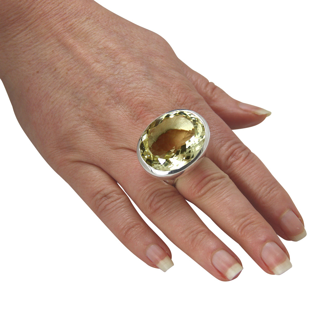 Lemon Citrin Ring "Quer" 32x28 mm (Sterling Silber 925)
