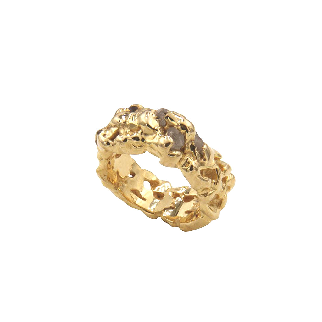 Diamant Ring "Nuggets" mit 5 Rohdiamanten (Sterling Silber 925 vergoldet)