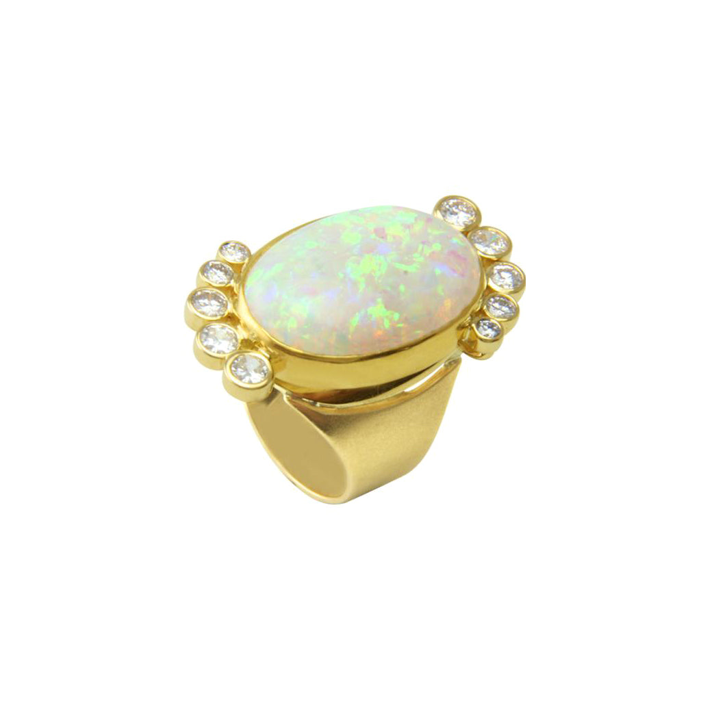 Opal Ring 17,5 ct. mit Diamanten (Gelbgold 750)
