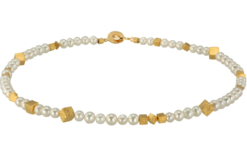 Perlen Kette "Pearls and Cubes" (Sterling Silber 925, vergoldet)