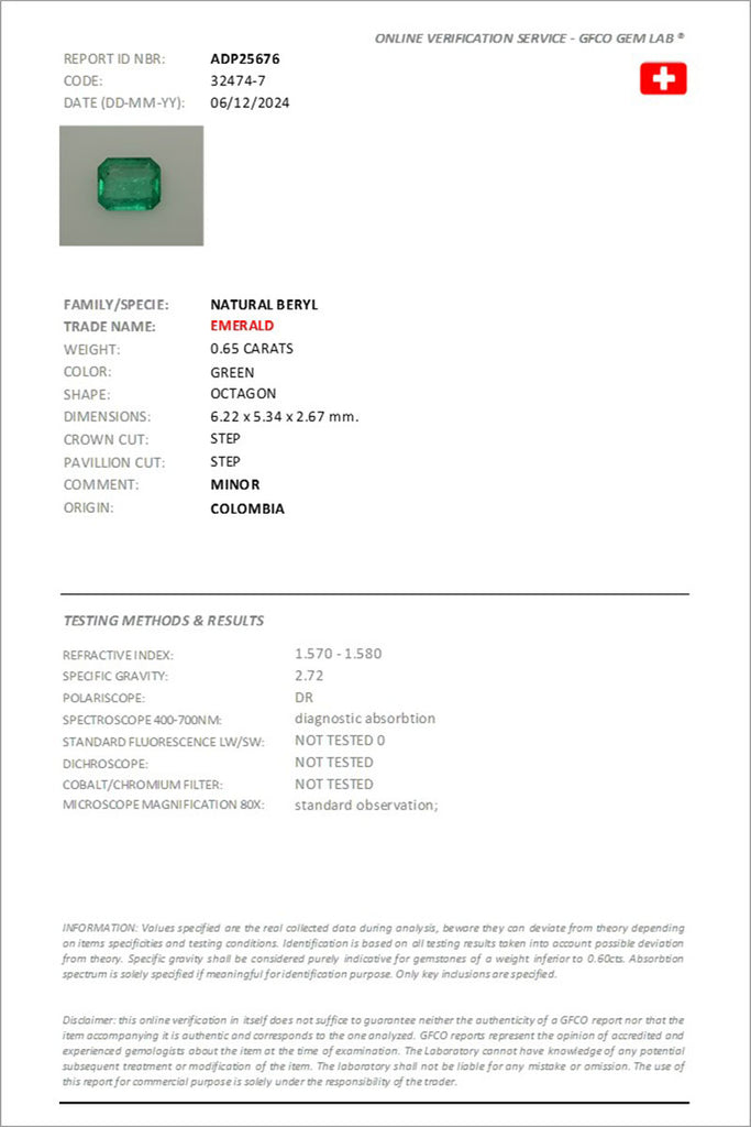 Smaragd 6,22 x 5,34 mm Kolumbien mit GFCO-Expertise