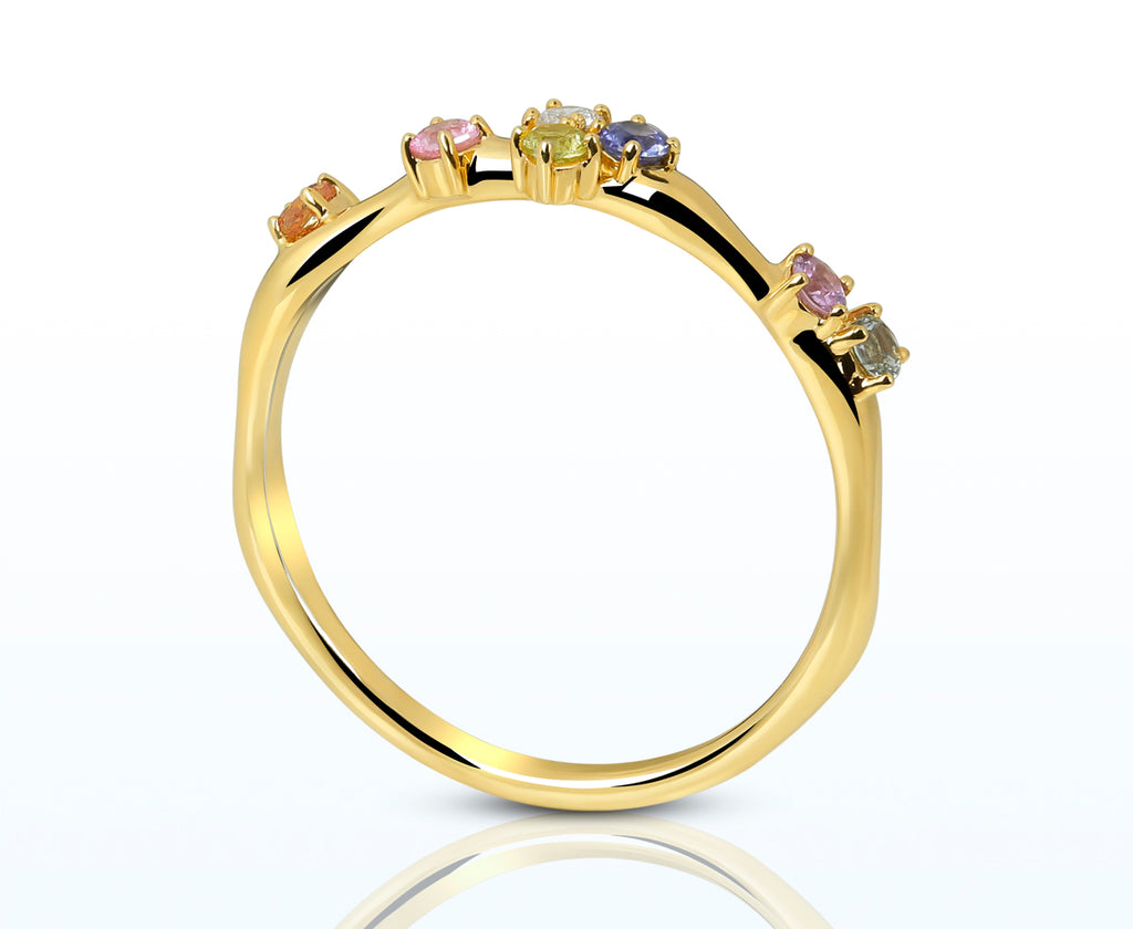 Ring mit fancy Saphiren und Diamant (750er Gelbgold)