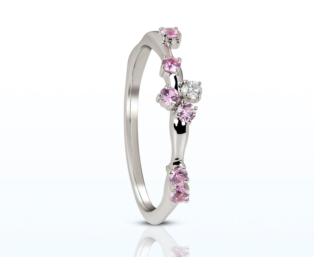 Ring mit pinken Saphiren und Diamant (750er Weißgold)