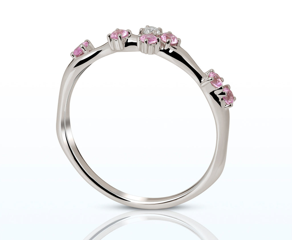 Ring mit pinken Saphiren und Diamant (750er Weißgold)