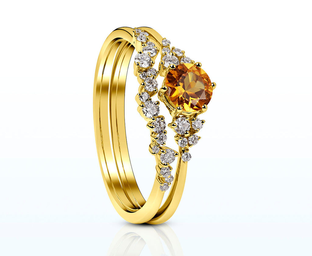 Ring-Duo - Mandarin Granat mit Diamanten (Gelbgold 750)