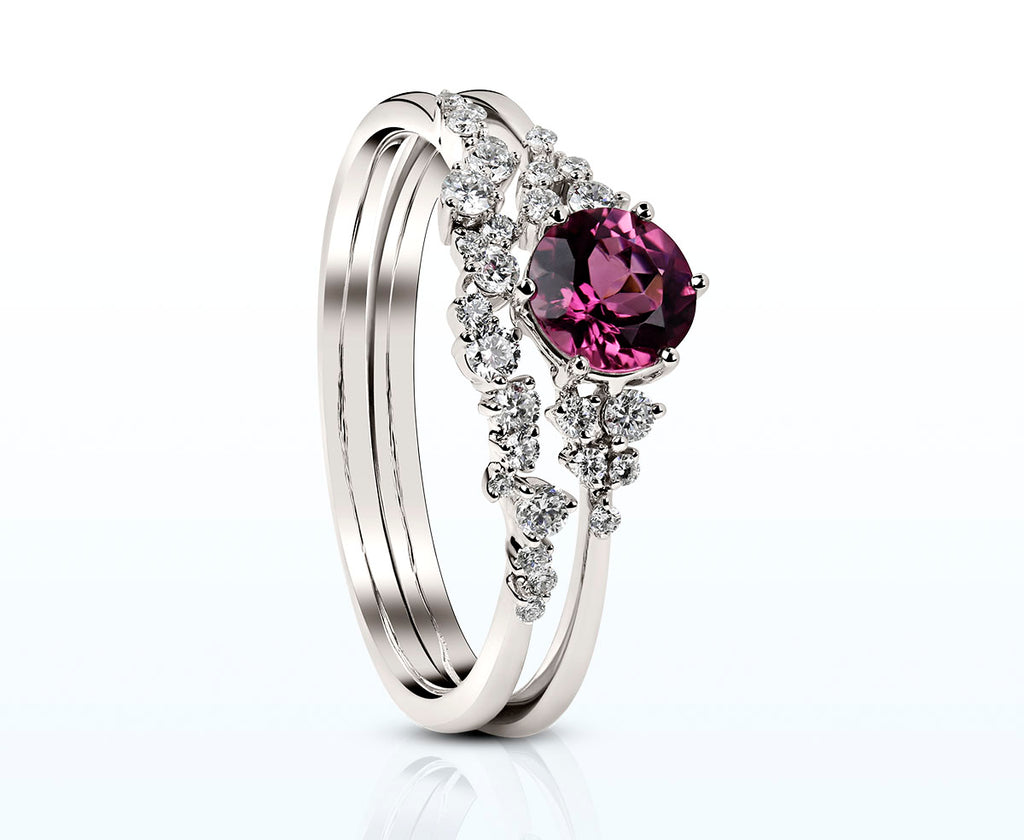 Ring-Duo mit pink Turmalin und Diamanten (Weißgold 750)