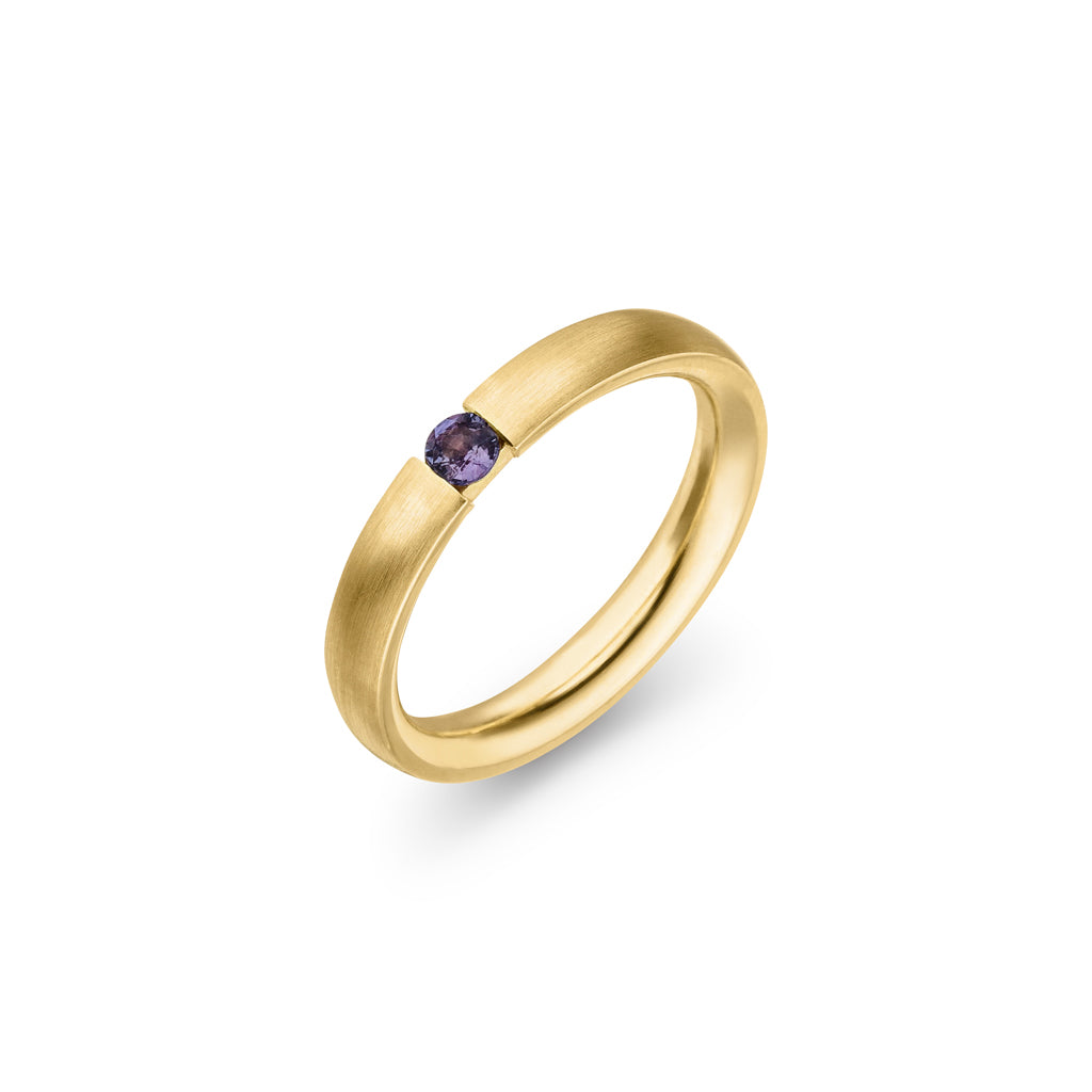 Gold Ring mit natürlichem Alexandrit 3,3 mm (Gelbgold 585) und intensivem Farbwechsel
