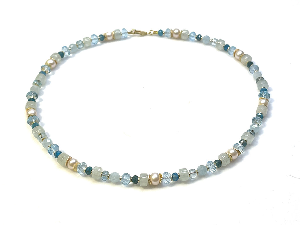 Aquamarin Topas Apatit Kette "Bluish" (Sterling Silber 925 vergoldet)