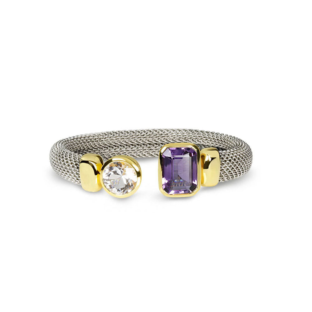 flexibler Armreif MIX Amethyst / Bergkristall (Sterling Silber 925 / Edelstahl)