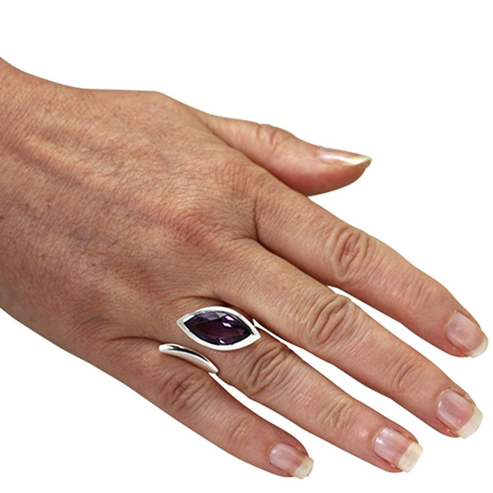 Amethyst Ring "Schiffchen" 22x12 mm (Sterling Silber 925)