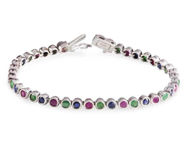Rubin Saphir Smaragd Armband 3 mm (Sterling Silber 925)