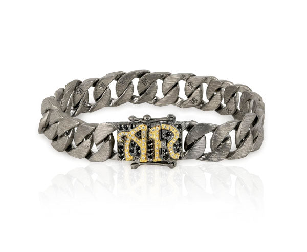 Armband aus Feingold und Sterlingsilber mit Diamanten und Monogram