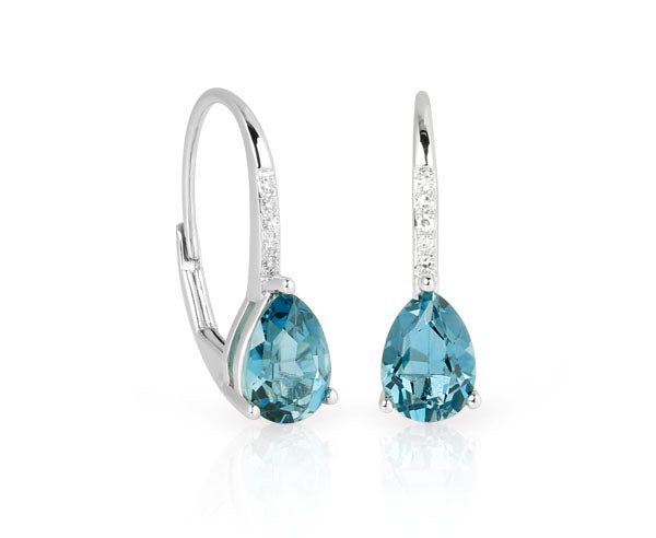 Creolen Edeltopas LONDONBLUE Tropfenschliff mit Diamanten (Weißgold 585)