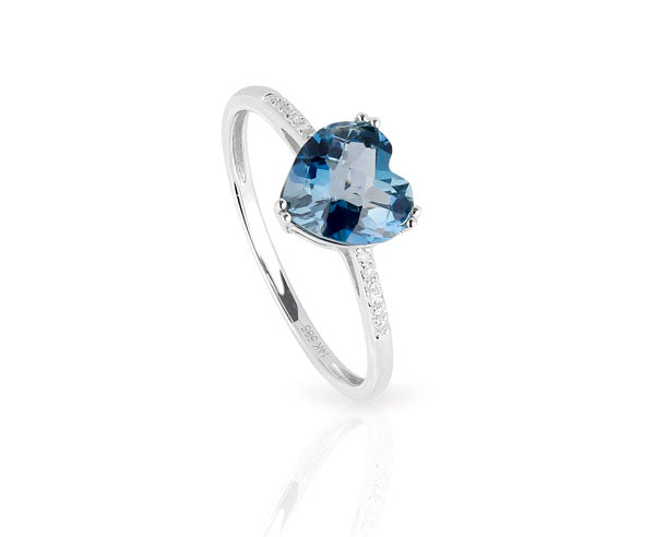 Ring Edeltopas LONDONBLUE im Herz-Schliff mit Diamanten (Weißgold 585)