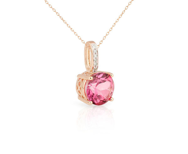 Collier mit Edeltopas PINK & Brillanten – 585er Rosegold