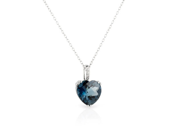 Collier mit Edeltopas LONDONBLUE im Herz-Schliff und Diamanten – 585er Weißgold