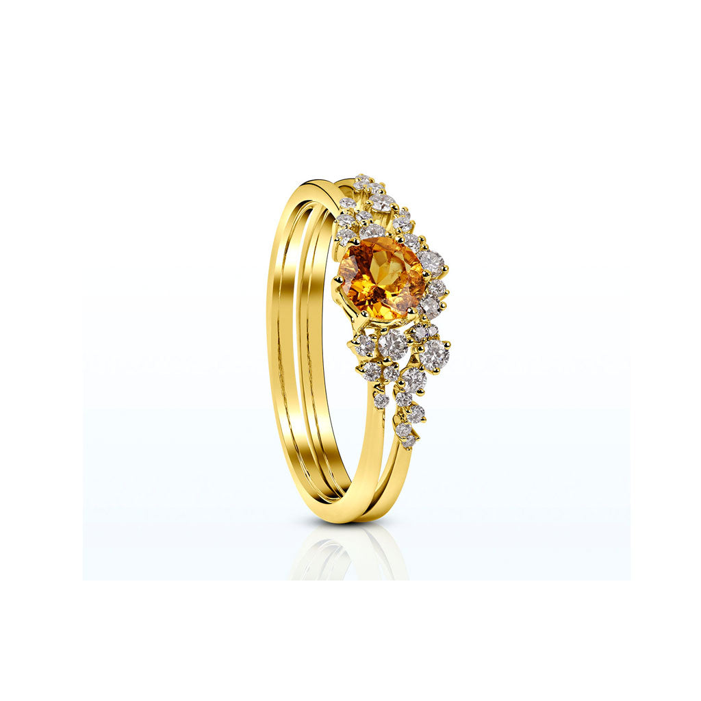 Ring-Duo - Mandarin Granat mit Diamanten (Gelbgold 750)
