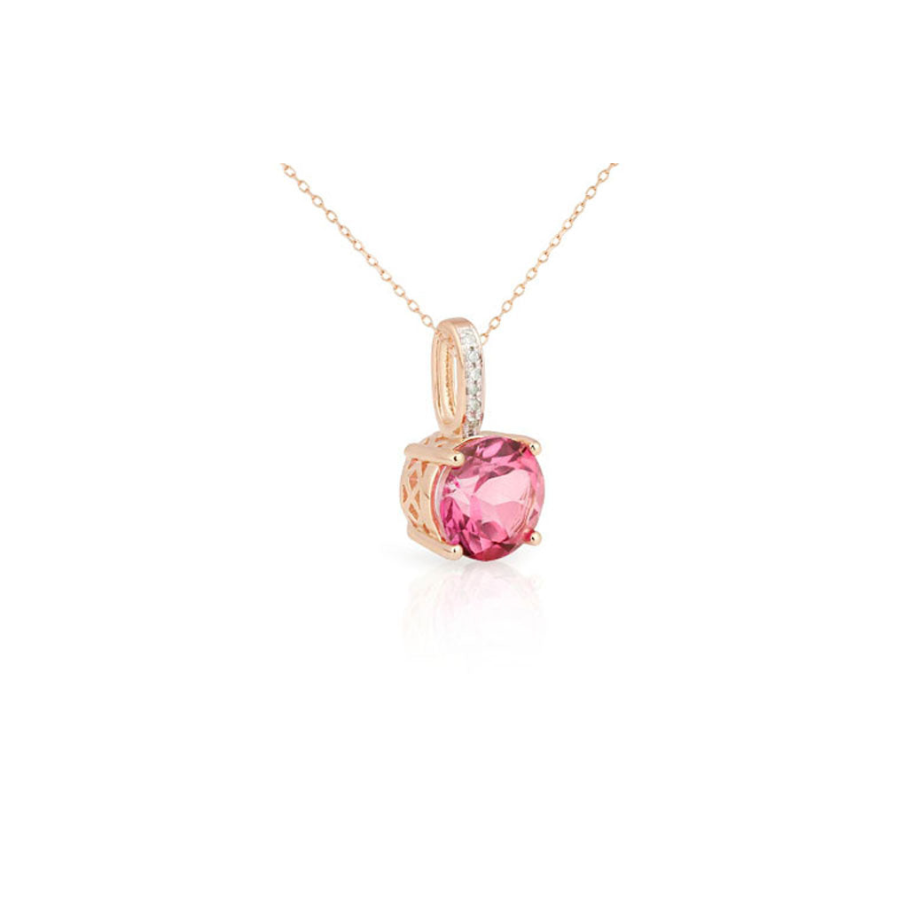 Collier mit Edeltopas PINK & Brillanten – 585er Rosegold