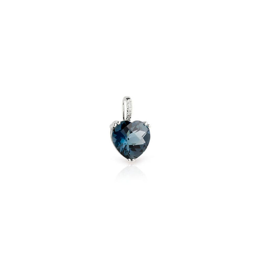 Anhänger mit Edeltopas LONDONBLUE im Herz-Schliff und Diamanten – 585er Weißgold