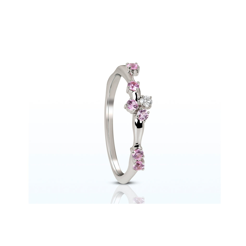 Ring mit pinken Saphiren und Diamant (750er Weißgold)