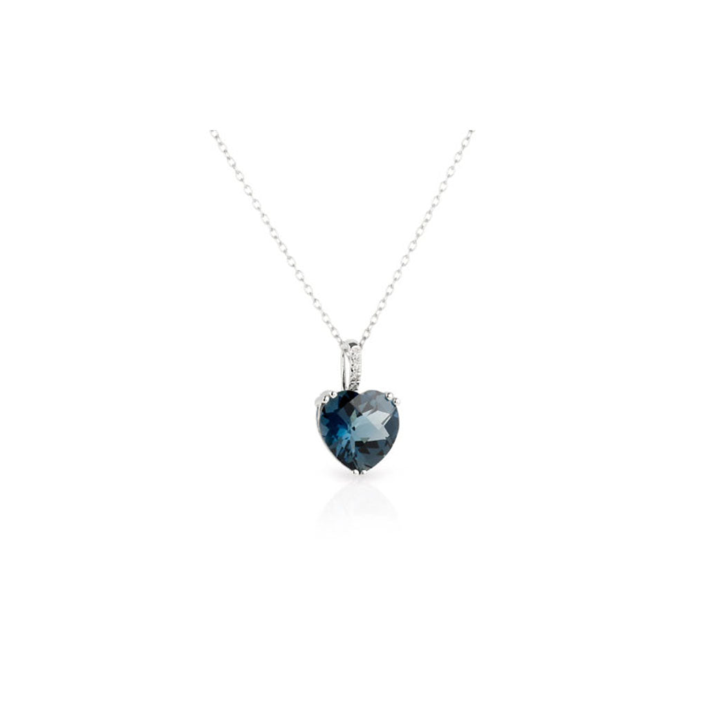 Collier mit Edeltopas LONDONBLUE im Herz-Schliff und Diamanten – 585er Weißgold
