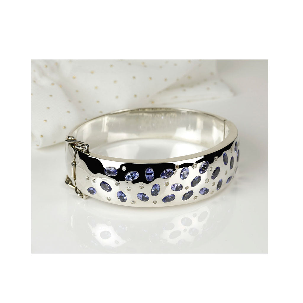 Tansanit Armreif mit Diamant Brillanten  (Sterling Silber 925)