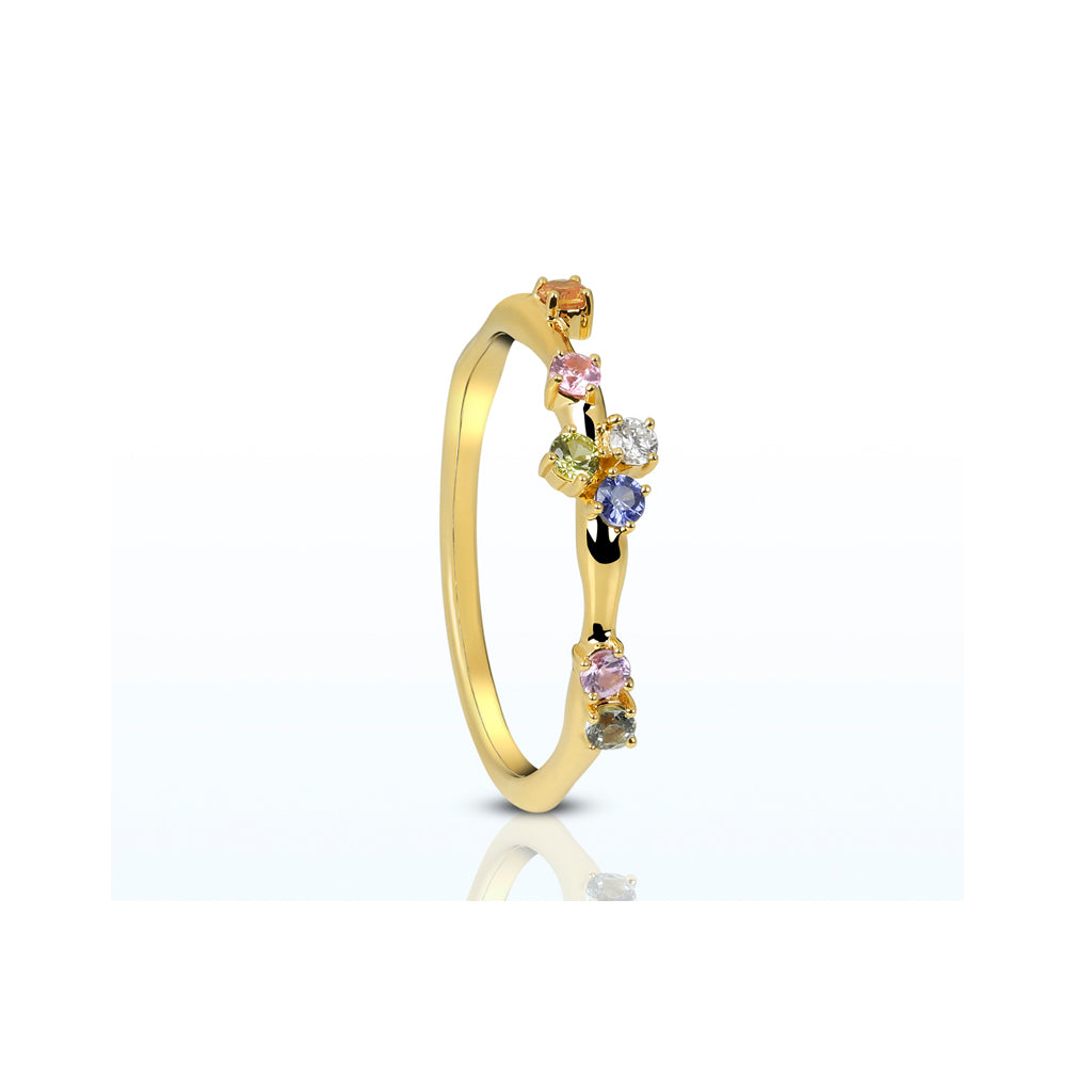 Ring mit fancy Saphiren und Diamant (750er Gelbgold)