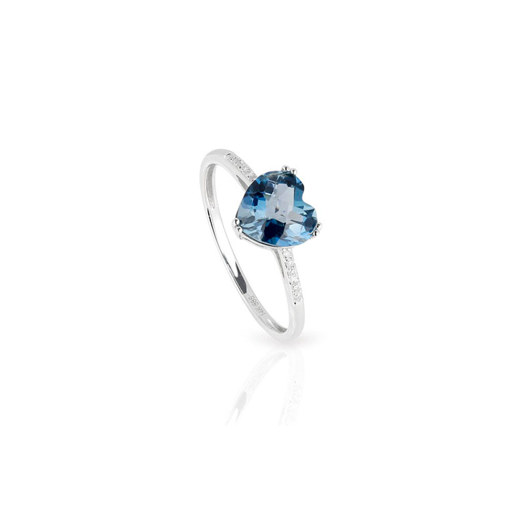 Ring Edeltopas LONDONBLUE im Herz-Schliff mit Diamanten (Weißgold 585)