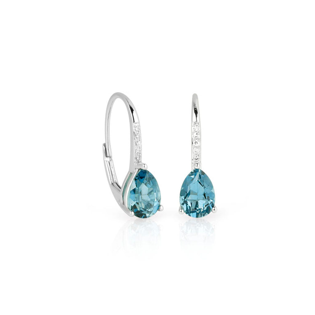 Creolen Edeltopas LONDONBLUE Tropfenschliff mit Diamanten (Weißgold 585)