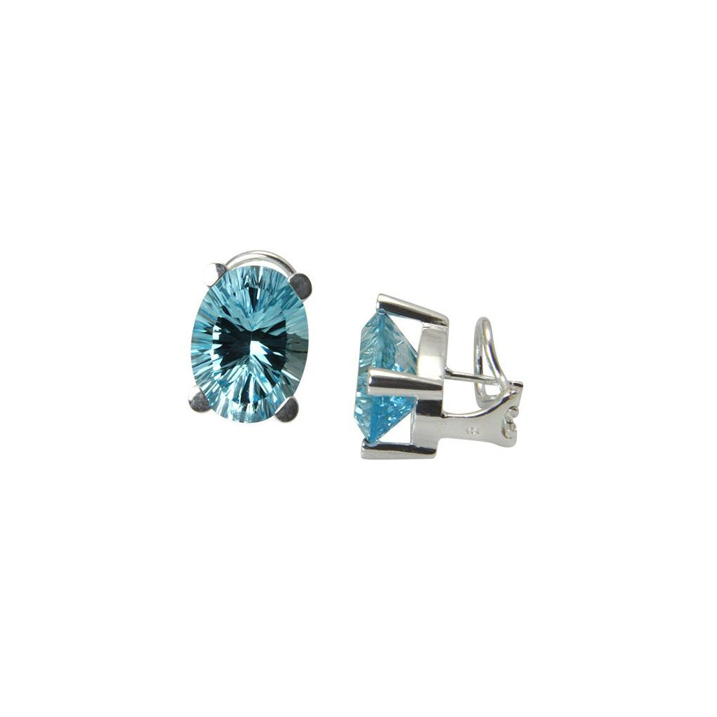 blaue Edeltopas Klippstecker "Konkav" 16x12 mm (Sterling Silber 925) Krappenfassung