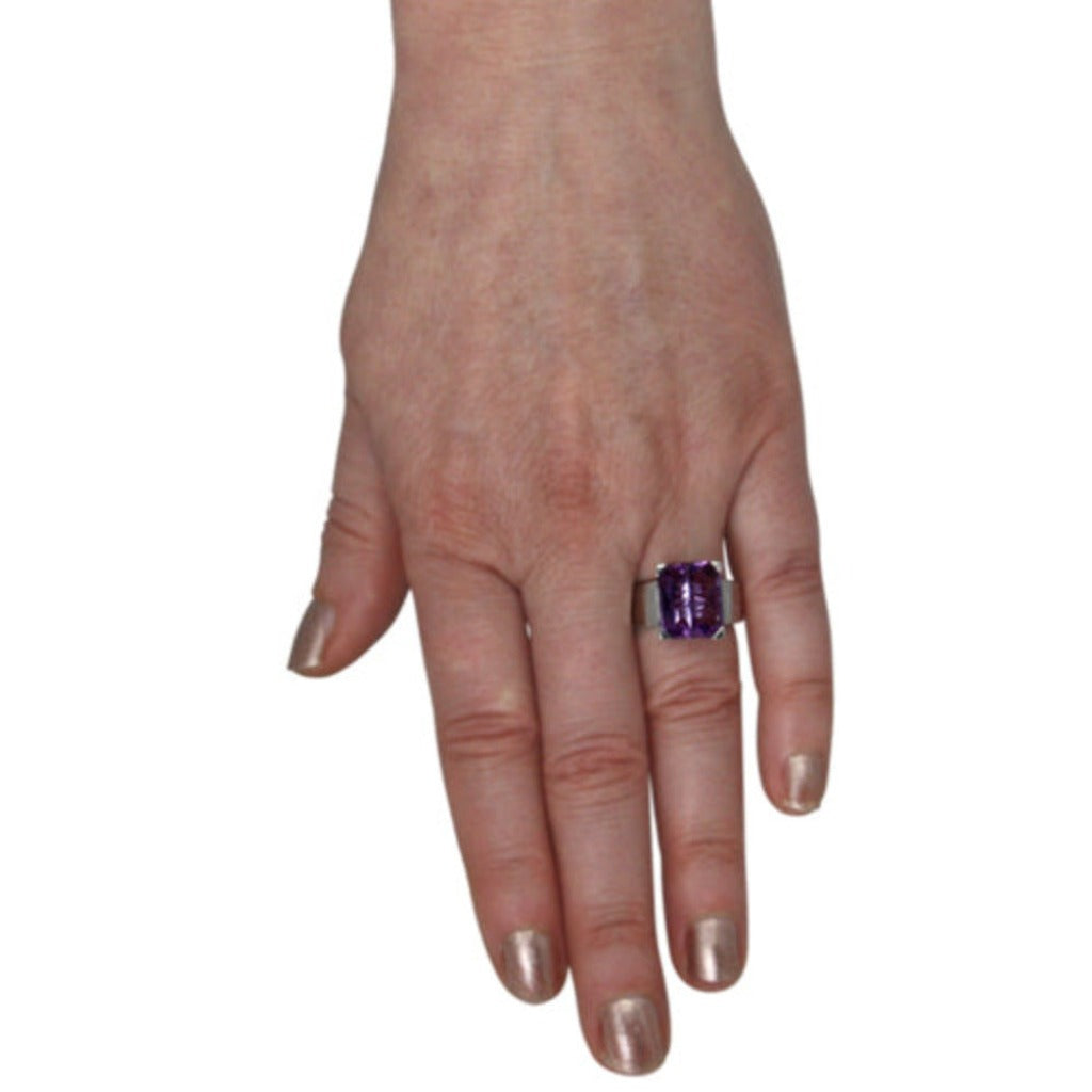 Amethyst Ring "Engraved" 13x11 mm (Sterling Silber 925)