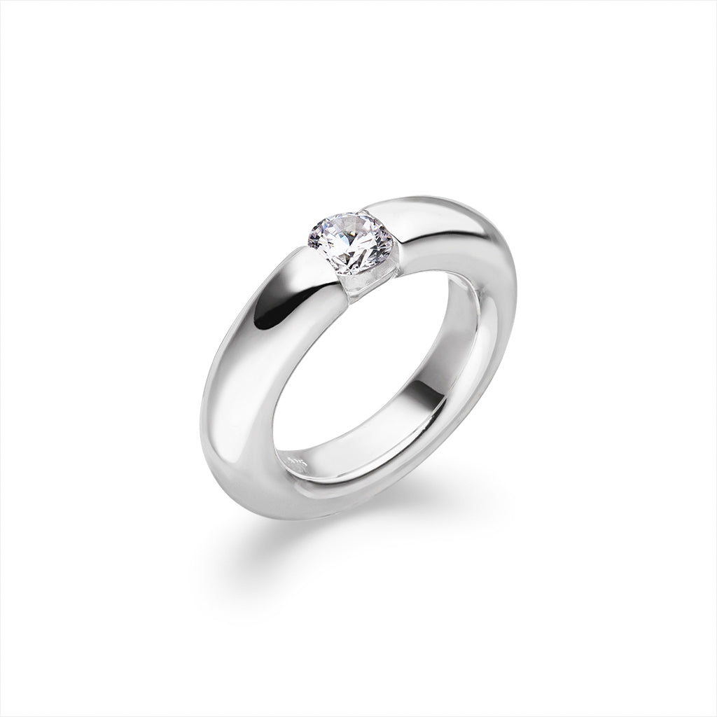 Silber Ring "Round" 5 mm Zirkonia (Sterling Silber 925)