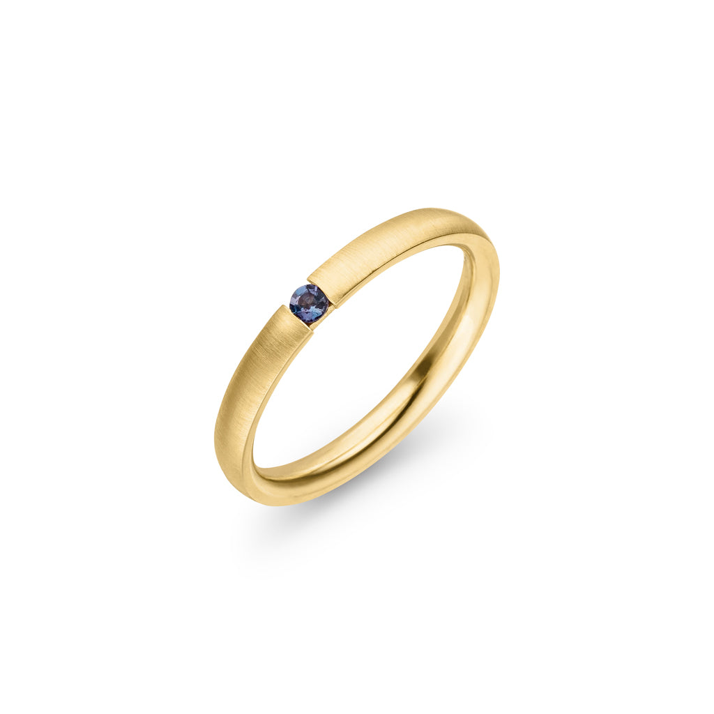 Gold Ring mit natürlichem Alexandrit 2,4 mm (Gelbgold 585) und intensivem Farbwechsel