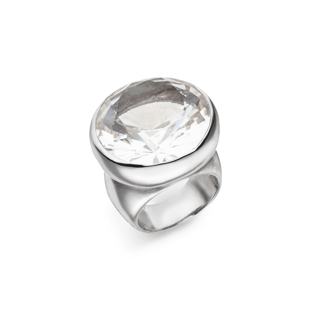 Bergkristall Ring "Round" 23 mm (Sterling Silber 925)