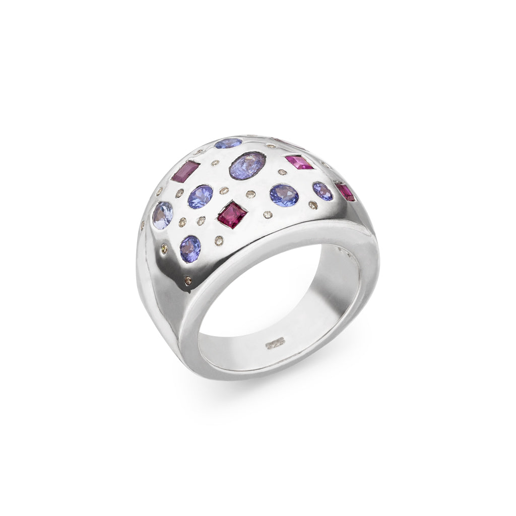 Tansanit Rubin Diamant Ring "Sternenhimmel" (Sterling Silber 925)