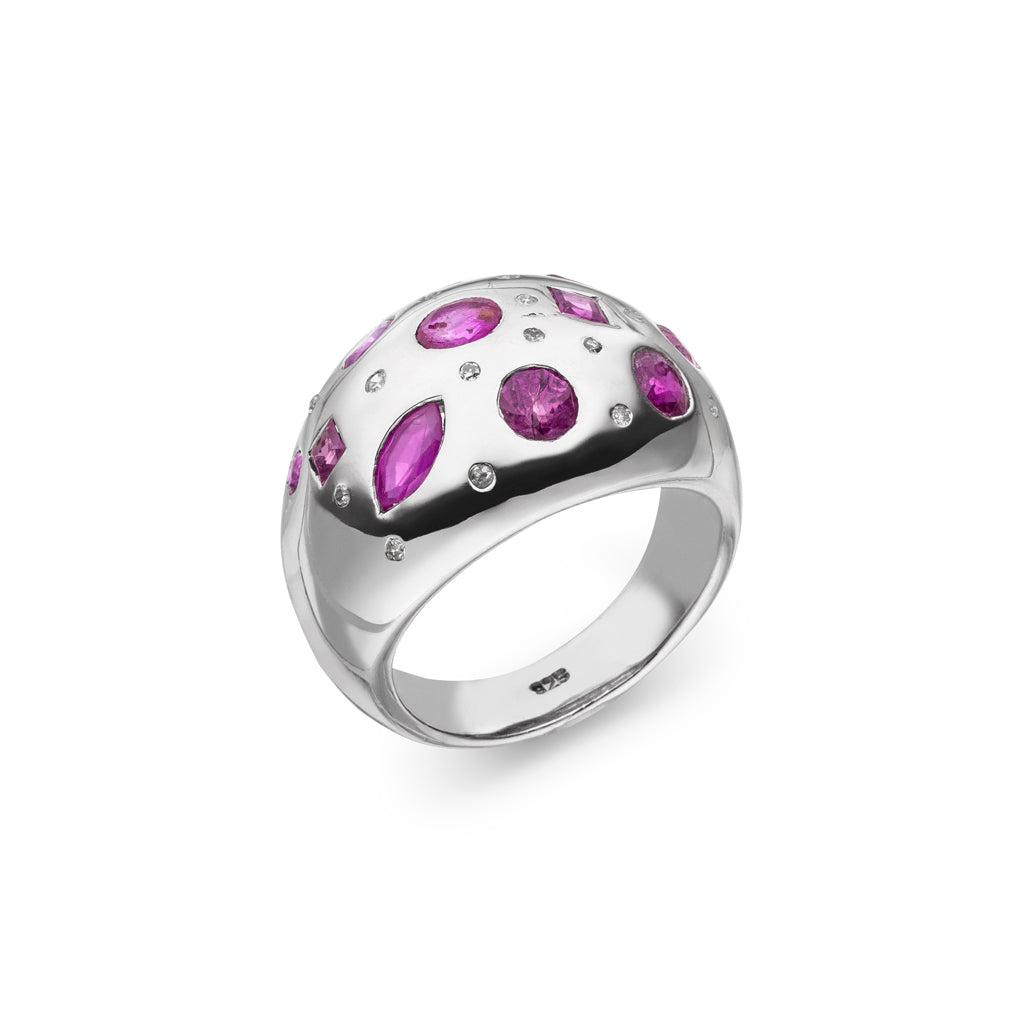 Rubin Ring "Sternenhimmel" mit Diamanten (Sterling Silber 925)