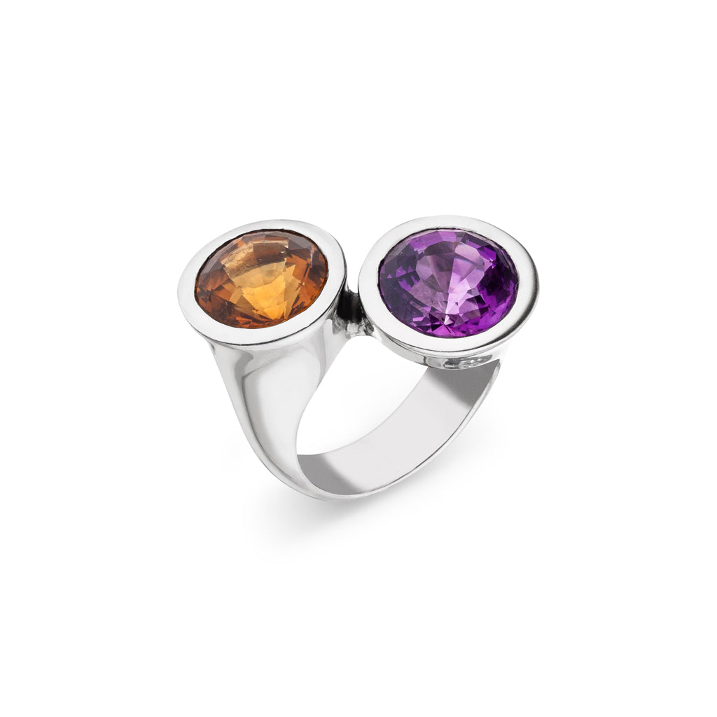 Silberring mit Amethyst und Citrin im Rundschliff – Skielka