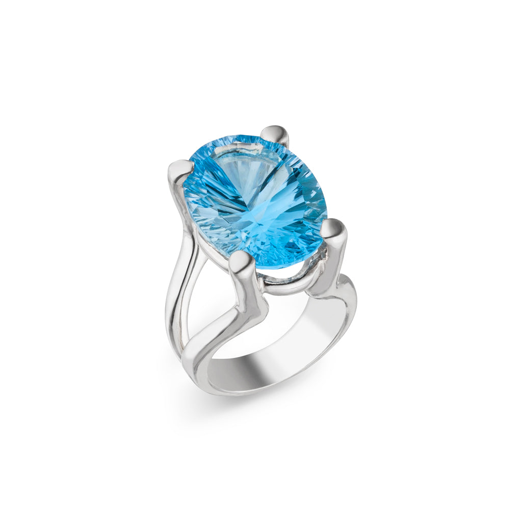 Silber Ring Topas Skyblue 22x16 mm (Sterling Silber 925) Konkav Schliff