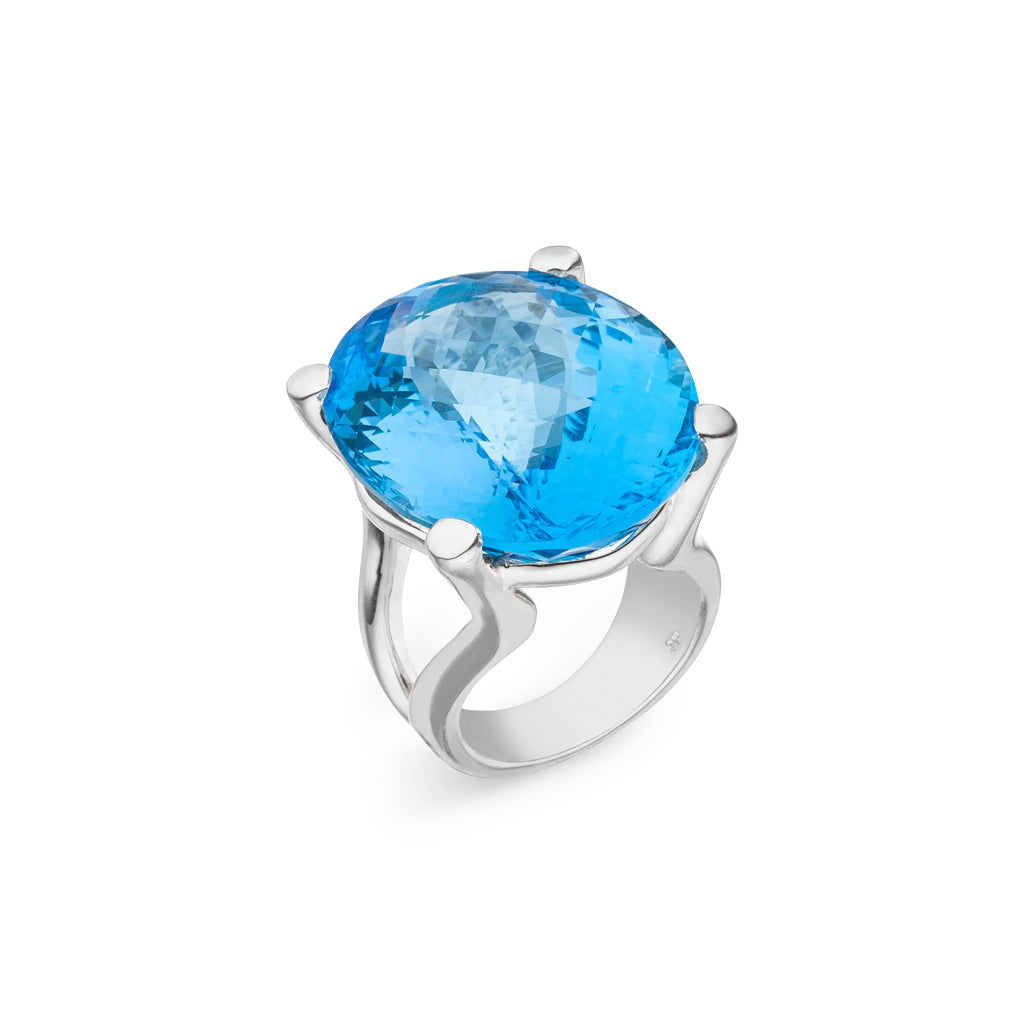 Silber Ring Topas Skyblue 29x23 mm (Sterling Silber 925) Schachbrett Schliff