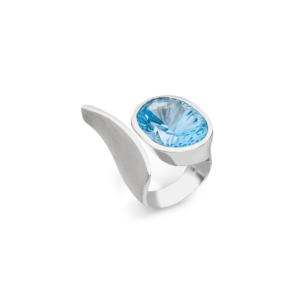 Silber Ring Topas Skyblue 22x16 mm Konkav Schliff (Sterling Silber 925) verstellbar